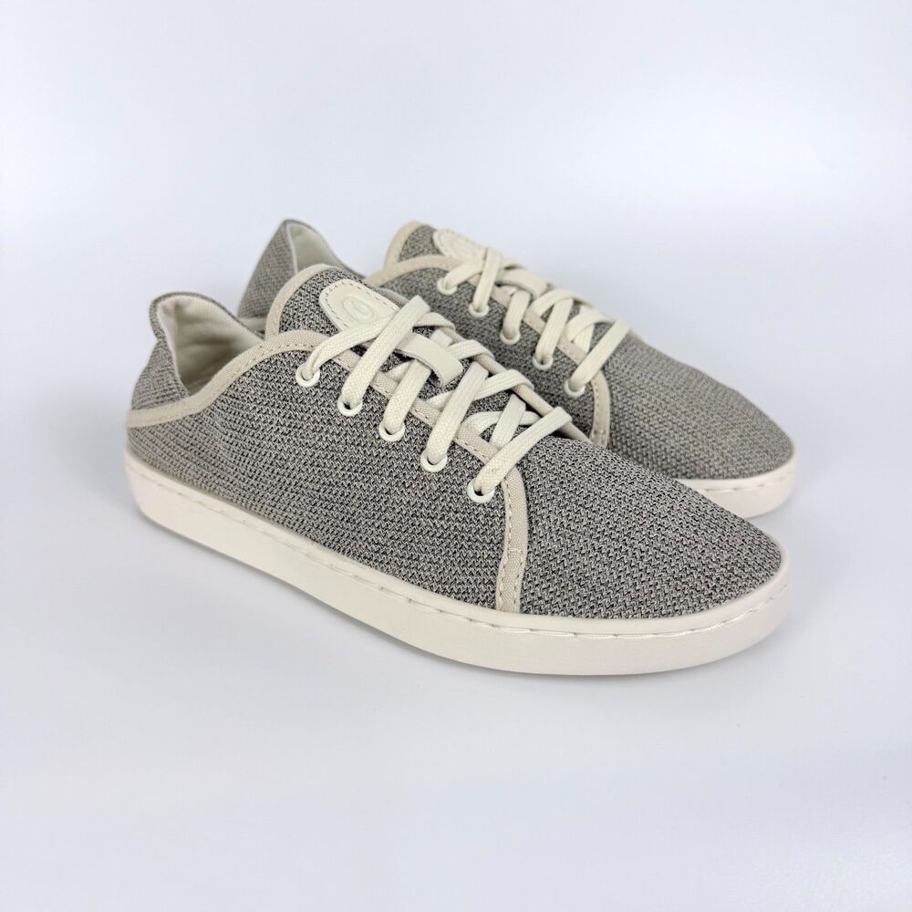 OluKai Pehuea Li Womens 6 Tapa White Sand Mesh Slip On Sneakers
